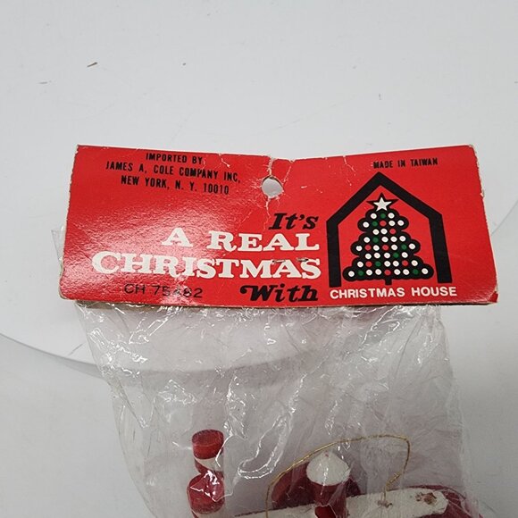 Vintage Christmas House Boat Ornament Wooden Red & White Sealed - Picture 4 of 6